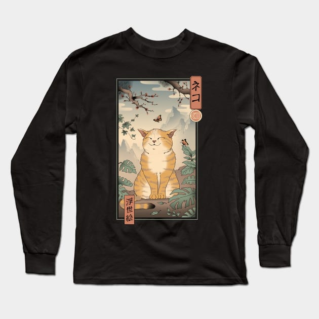 Edo Cat Back Print Long Sleeve T-Shirt by Vincent Trinidad Art